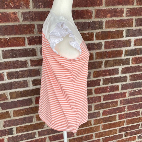 Ladies Peach Stripe Eyelet Flutter Sleeve Top Size Small - Picture 3 of 6